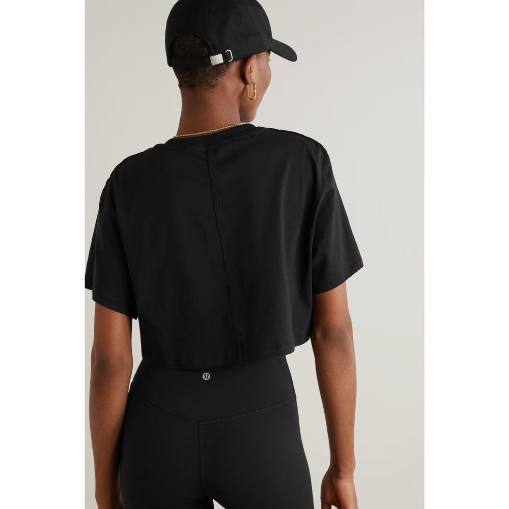 Lululemon Black All Yours Boxy Cropped T-Shirt Pima Cotton Workout Athlesuire- 2